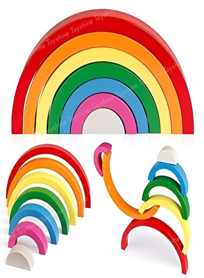 توي شاين لعبة تركيب قوس قزح الخشبية من توي شاين، لعبة تعليمية للأطفال الصغار من 3 إلى 6 سنوات، لعبة تركيب الألوان والأشكال، هدية مثالية لأعياد الميلاد. - Image 1